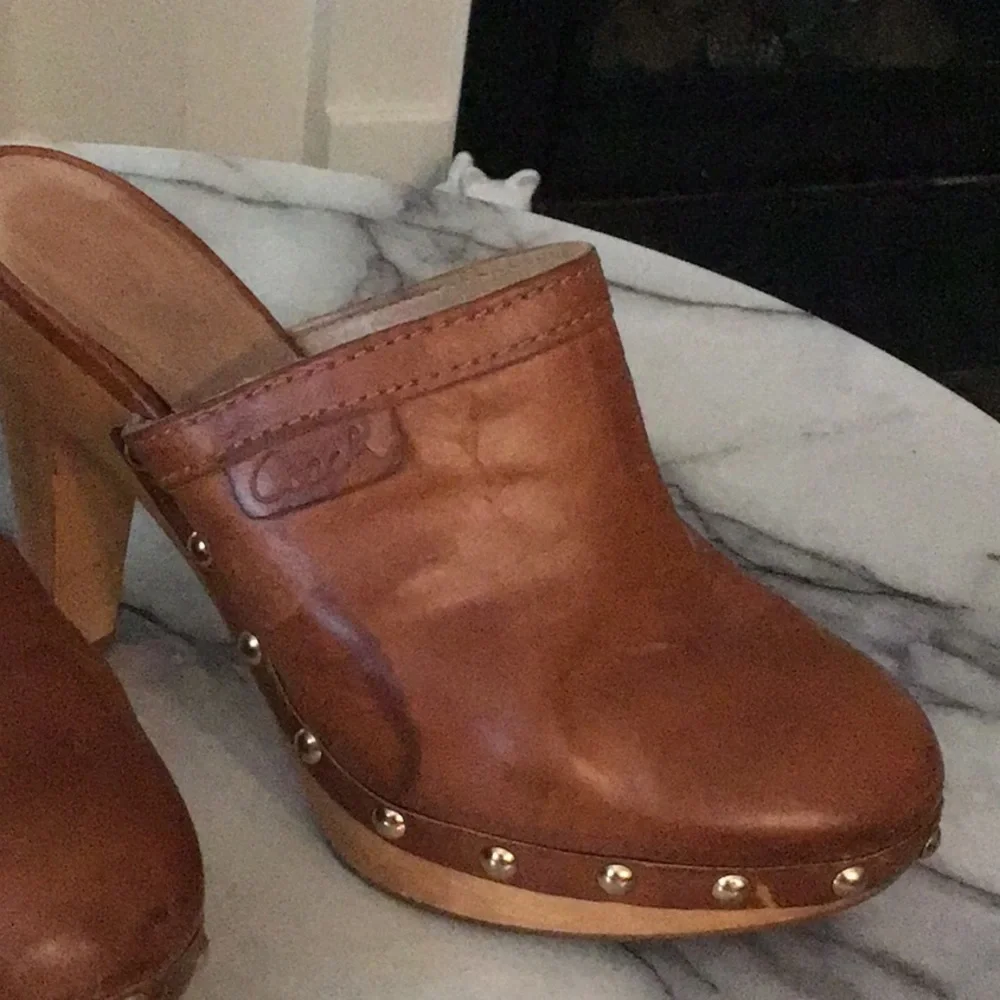 Coach Tan Leather Studded Mule Clogs